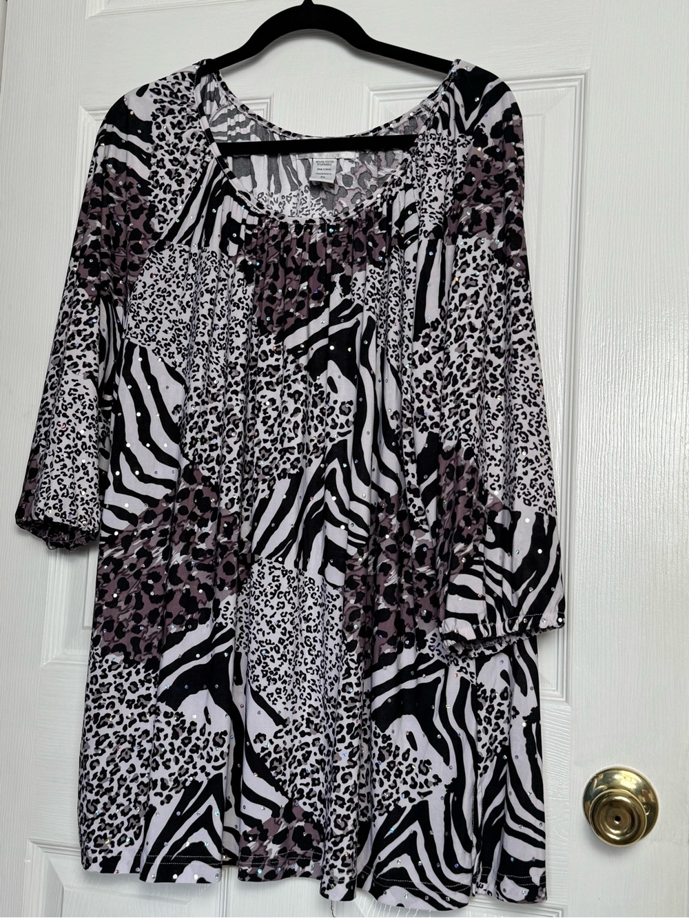 Cathy Daniels Animal Print Tunic in Black, White & Mauve Size 3X